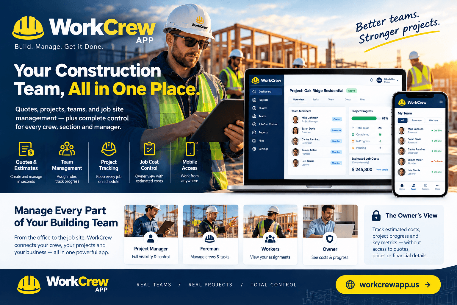 WorkCrew App — manage quotes, teams, and job site tracking in one place
