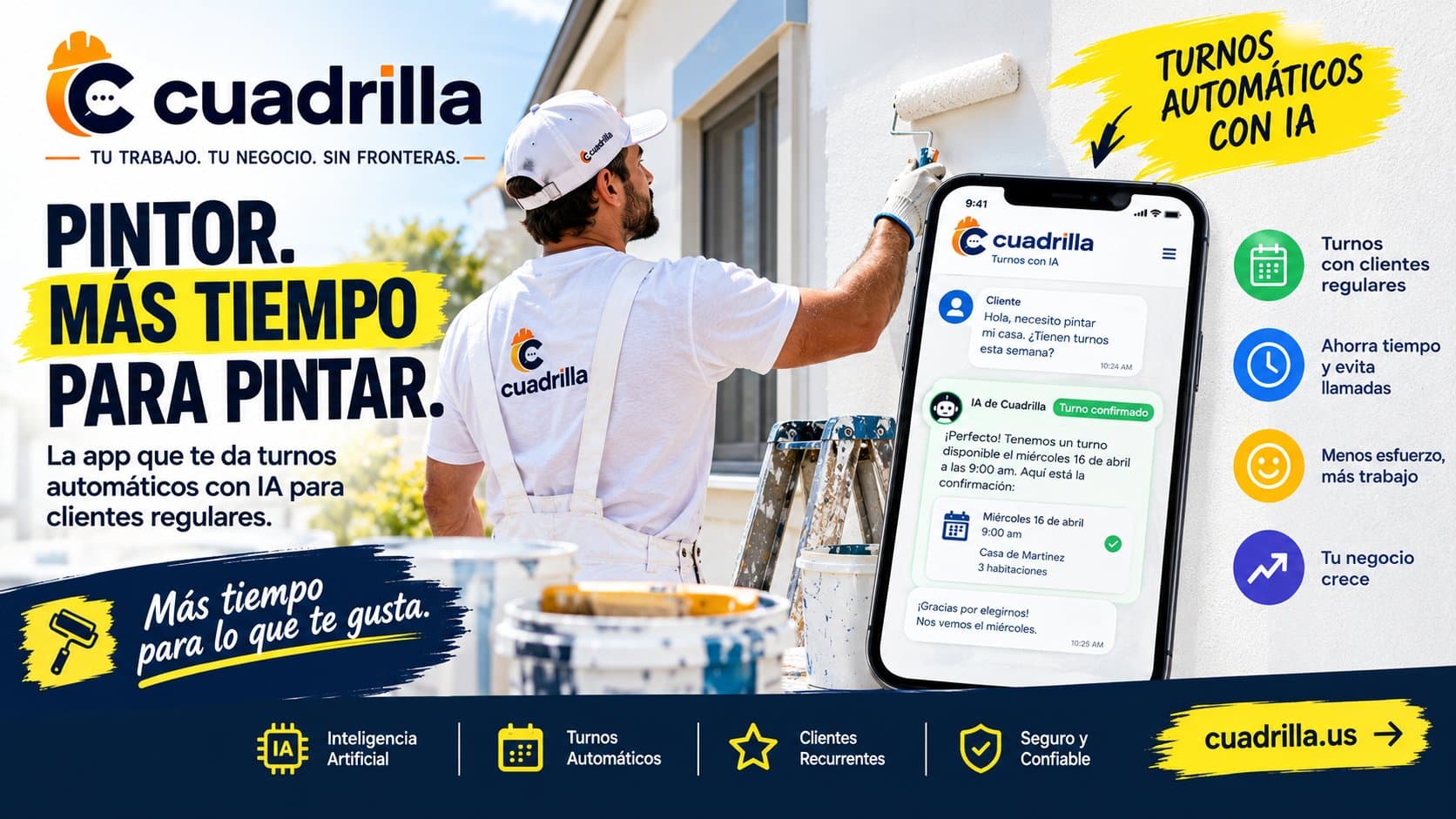 Pintor usando Cuadrilla para agendar turnos automáticos con IA para clientes regulares
